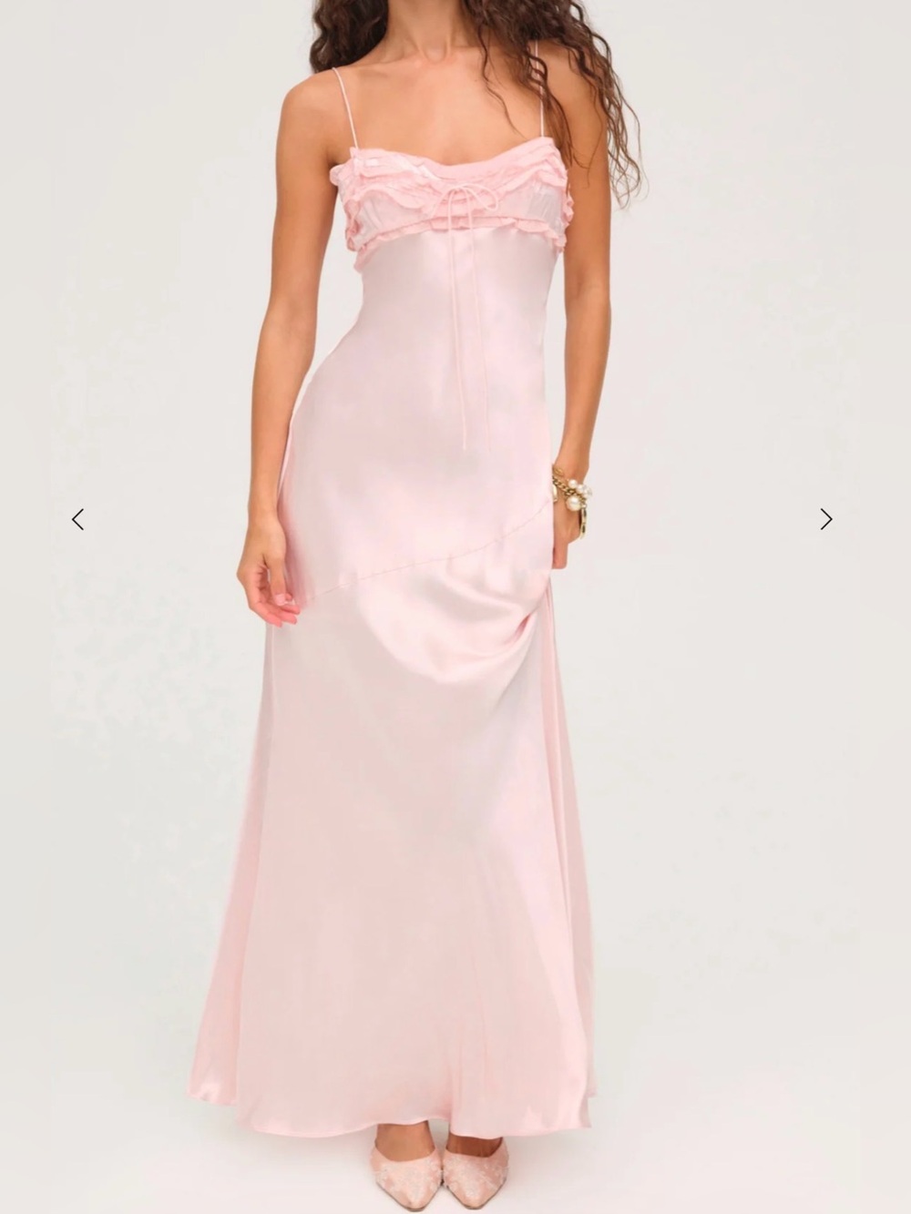 For Love & Lemons Natalie Blush Pink Satin Maxi Slip Dress